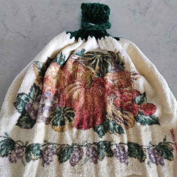 BRAND NEW GREEN CROCHET-TOP FALL HARVEST HANGING DISH TOWEL - Picture 7 of 13